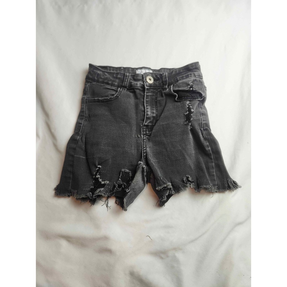 GOGO JEANS USA Black Distressed Denim Shorts High Waisted Frayed Hem Womens 1